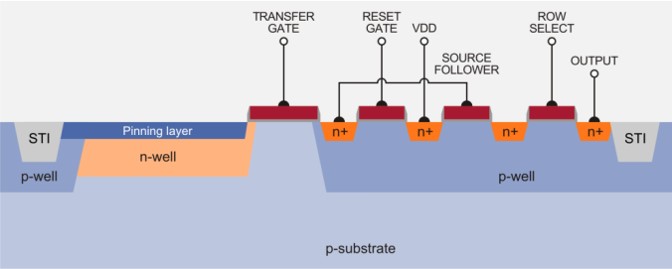 Cross section of a transistor pixel cell